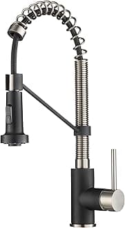 KPF-1610SFSMB Bolden 18-Inch Commercial Kitchen Faucet with Dual Function Pull-Down Sprayhead in All-Brite Finish, Spot Free Stainless Steel/Matte Black
