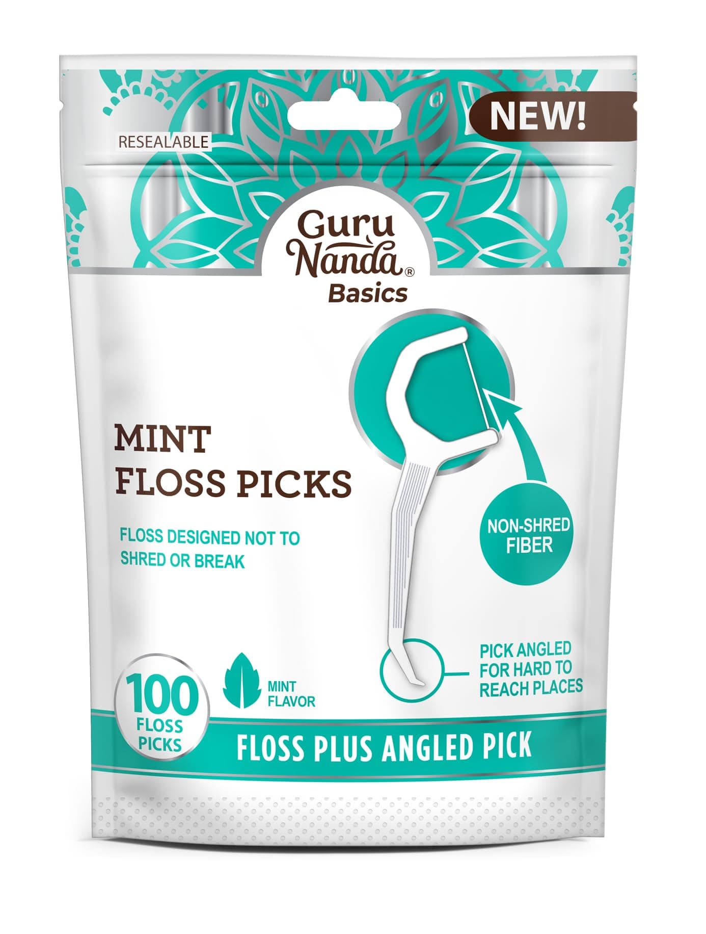 Dental Mint Floss Picks - Non- Shred Thread with Angled Pick for Effective Plaque Removal - Dentist Recommened - Travel Friendly for Adults & Kids - 100 Pack