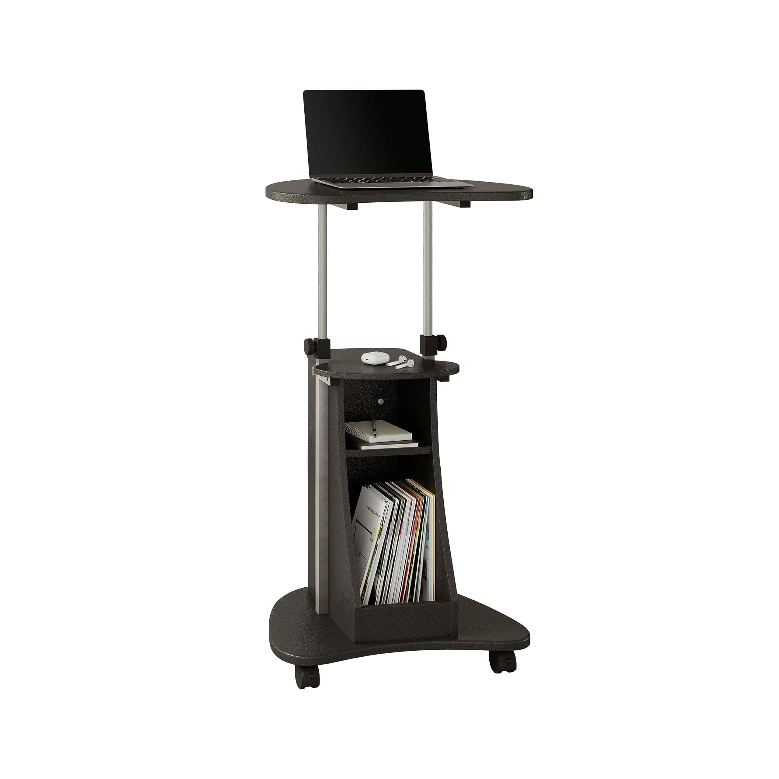 Sit-to-Stand Rolling Adjustable Height Laptop Cart with Storage, Graphite, 22 x 16 x 46