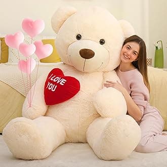 MorisMos Giant I Love You Teddy Bear with Heart, XXL 130cm Ivory Teddy Bear f...