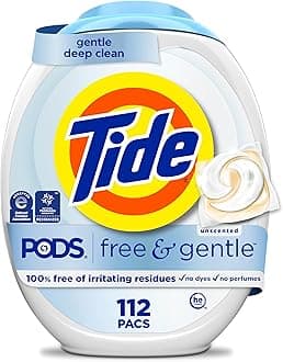 PODS Free and Gentle Laundry Detergent Soap Pacs, 112 Count, Unscented Hypoallergenic Laundry Detergent for Sensitive Skin