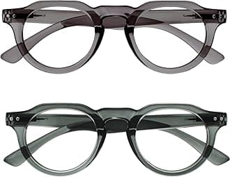 OPULIZE RIO Blue Light Blocking Reading Glasses - 2-Pack - Flat Top Frame - Green, Grey - Mens Womens - Spring Hinges - BB53-67 - +2.50