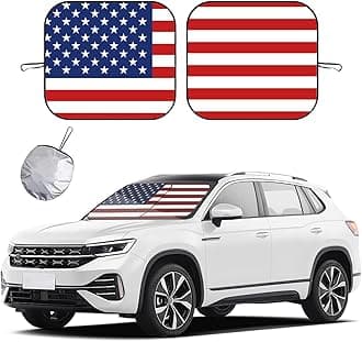 2 PCS Car Windshield Sun Shade, Auto Sun Heat and UV Rays Blocker, 28"×31" Foldable Automotive Front Window Sunshade Protector, Universal Vehicle Interior Accessories (Red Flag-M)