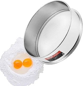 VEVOR Flour Sieve, 10 Mesh Sifter, 304 Stainless Steel Food-grade Fine Mesh Strainer, Dia. 12.6" for Baking, 5 Sizes Mesh Hole for Mungbean, Rice, Pearl Powder