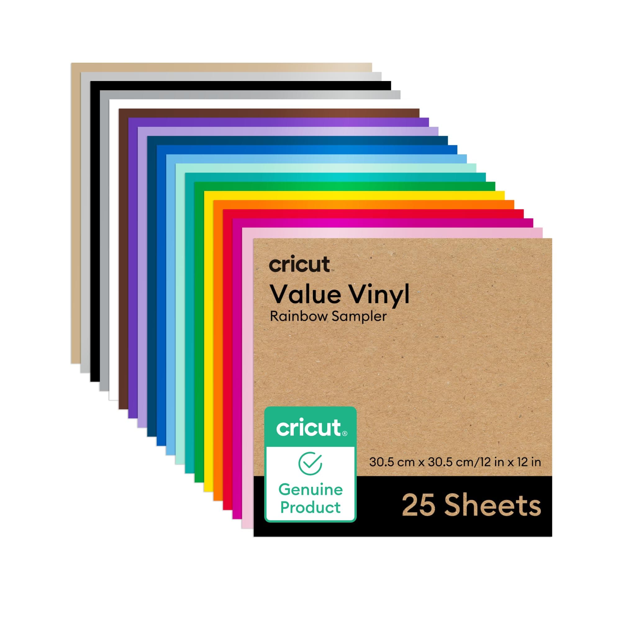 Value Vinyl | 25 Sheets | 30.5 cm x 30.5 cm (12" x 12") | Self Adhesive Permanent Vinyl for All Cricut Cutting Machines | Variety Pack