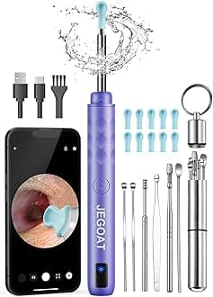 Ear Wax Removal, Ear Wax Removal Tool Camera with 1296P HD Camera and 6 LED Lights, Ear Cleaner with 10 Ear Pick, Upgraded Ear Wax Removal Kit for iOS and Android, Purple