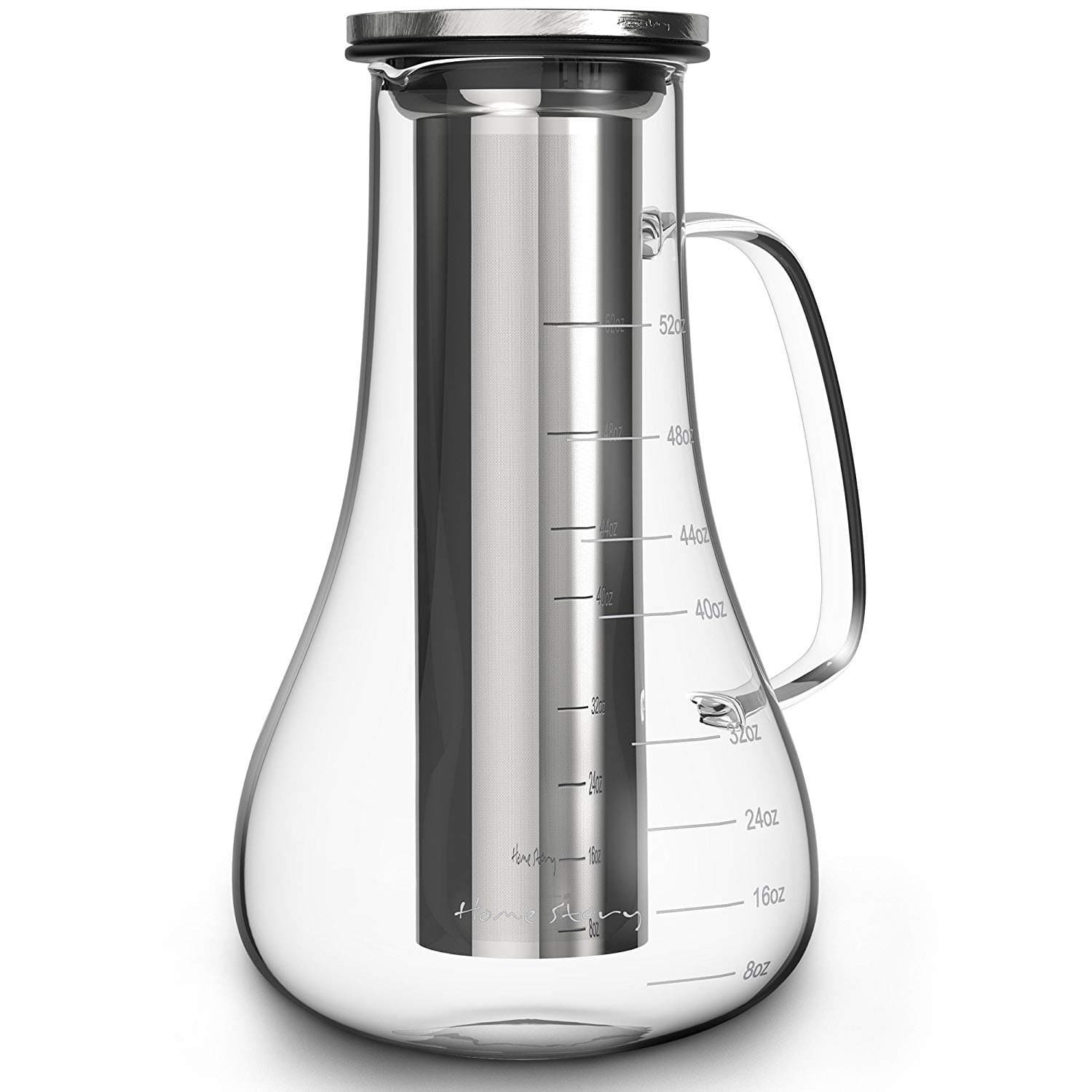 Cold Brew Coffee Maker - Glass Cold Brew Maker Pitcher 52 oz - Iced Coffee Maker Brewer Kit - Works Even as Large Cold Press Coffee Maker Pot or Hot Iced Tea Maker Infuser Carafe - Coffee Lovers Gift