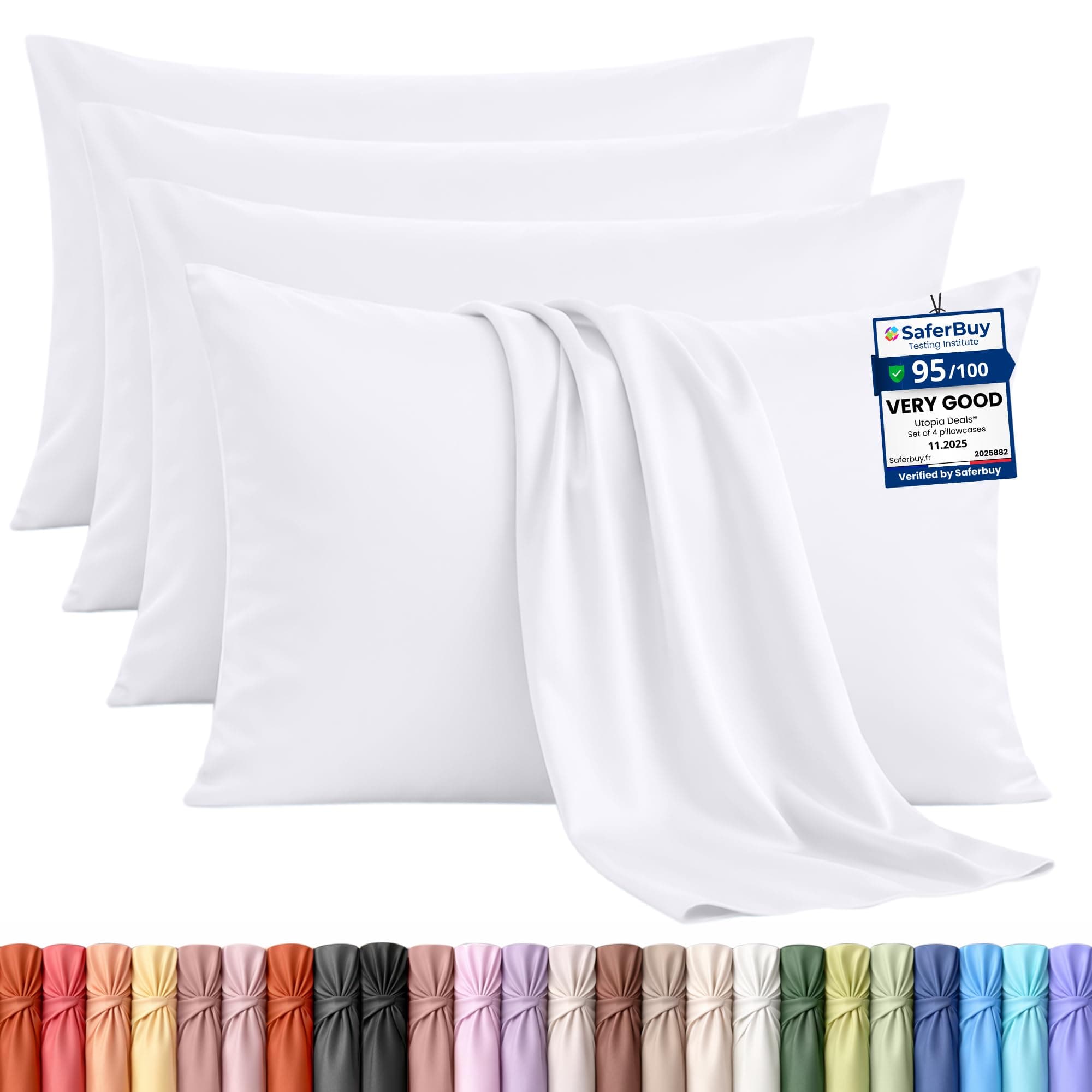 4 Pack Pillow Cases - OEKO-TEX - Standard Size 50x75 cm - 100% Brushed Microfiber Pillowcases with Envelope Closure, pillows not included - Wrinkle, Fade, & Stain Resistant - White