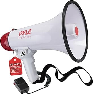 Megaphone Speaker PA Bullhorn Built-in Siren - Adjustable Volume Control & 1200Yard Range - for Football, Soccer, Baseball, Hockey & Basketball Cheerleading Fans & Coaches or for Safety Drills