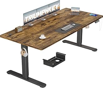 TRIUMPHKEY Electric Standing Desk 180x80cm Height Adjustable Desk with 3 Memory Smart Pannel with USB Charging for Home Office Rising Electric Table(Rustic Brown&White)