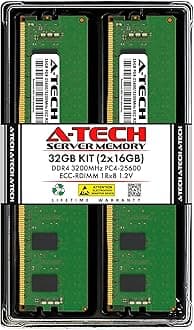 A-Tech 32GB Kit (2x16GB) DDR4 3200MHz PC4-25600 ECC RDIMM 1Rx8 Single Rank 1.2V ECC Registered DIMM 288-Pin Server & Workstation RAM Memory Upgrade Modules (A-Tech Enterprise Series)