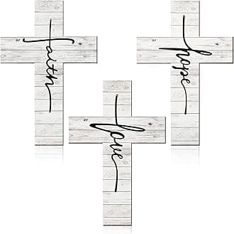 Jetec 3 Pieces Easter Faith Love Hope Cross Sign Crosses Wall Decor Wood Wall Hanging Rustic Cross Vintage Religious Love Art Decor Farmhouse Home Hanging Decorations, 12 x 8 Inch(White)