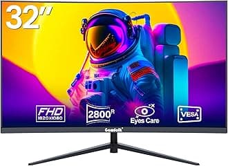 Gawfolk 32 Inch Curved Computer Monitor, Ultra-Thin Zero Frame, 75Hz Full HD 1440p Desktop Monitor, HDMI/VGA, Home Office Business PC Monitor