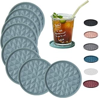 Silicone Coasters for Drinks[8 Pack, No Holder]- Cup Mat for Tabletop Protection-Non-Slip, Non-Stick, Coffee Table Decor, Great Gift for Any Occasion, Light Blue