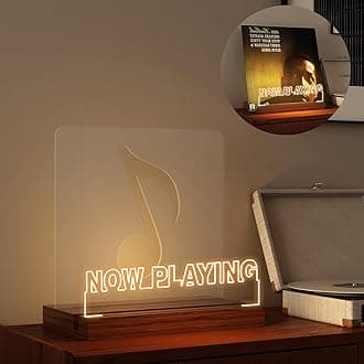 Now Playing Vinyl Record Stand, Light up Now Spinning Record Player Stand, Wooden Acrylic Holder for Vinyl Album Display and Storage with Warm White Color Lights, Vinyl Illuminated LED Display Shelf
