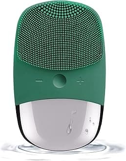 Facial Cleansing Brush, 3-in-1 Electric Silicone Face Scrubber, Vibrating Massager, IPX7 Waterproof, USB Rechargeble Face Scrubber Brush for Deep Cleanning, Blackhead Remover, Exfoliating (Green)