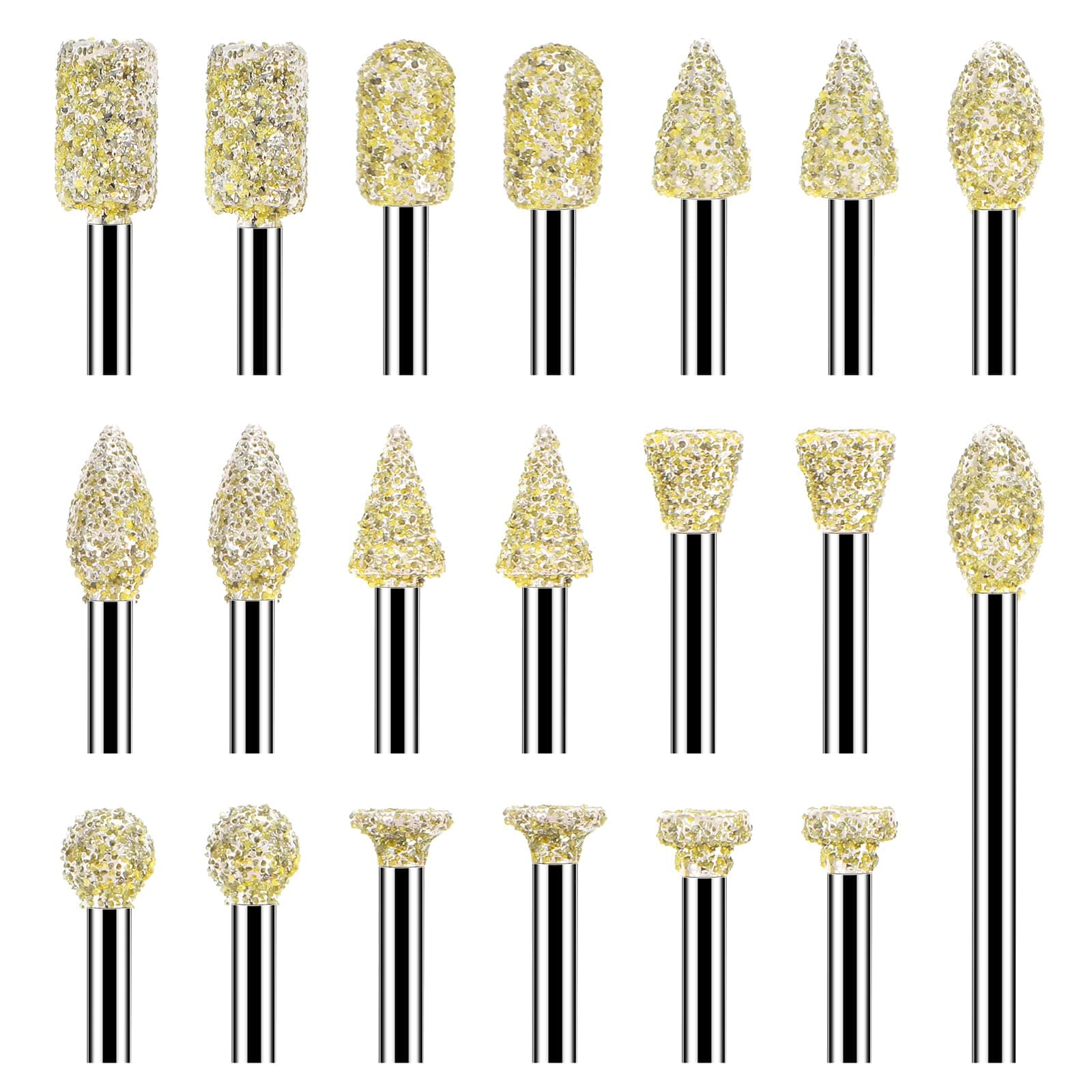 20 PCS Grinding Burr Drill Bit Tool Accessories Rotary Tool Supplies Polishing Tool 1/8 inch for Ceramic Stone Glass Jewlly Carving Engraving Polishing