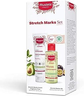 Mustela Maternity Stretch Marks Set - Natural Pregnancy Skincare - Contains Stretch Marks Cream & Belly Oil - EWG Verified & Fragrance-Free - 2 Items Set
