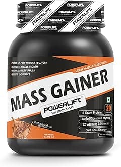 PowerLift Muscle Mass Gainers Protein Powder (1kg, Rich Chocolate) High Protein Gainer For Muscles Gain|With Digezyme Blend, added Multivitamins & Minerals, 1 count, 20 Servings