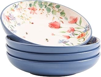 Summer Provence Pasta Bowls, 35oz Salad Bowl Set of 4, Large Ceramic Serving Dinner Bowls for Soup and Cereal, Microwave and Dishwasher Safe, Gift for Housewarming and Thanksgiving