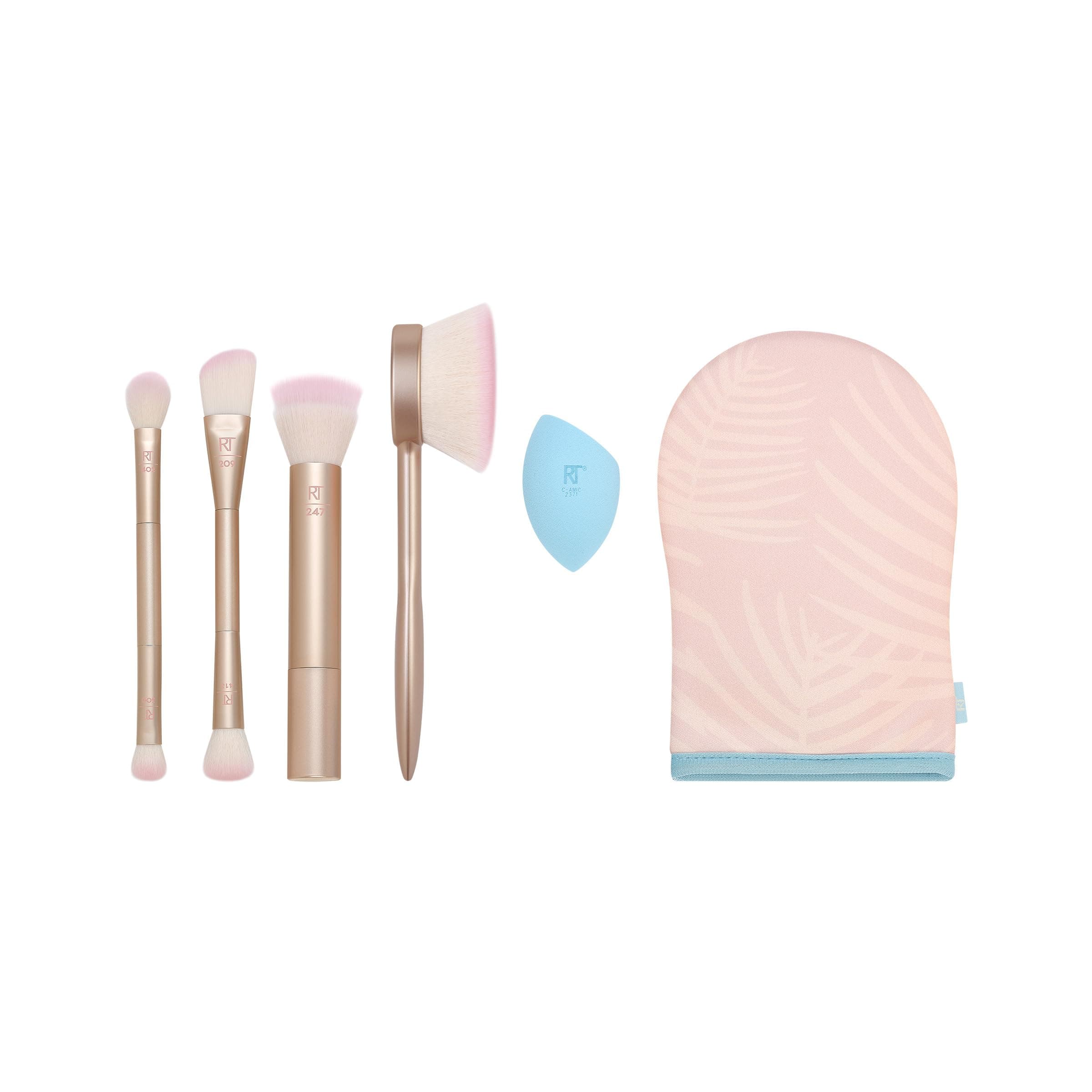 REAL TECHNIQUES Endless Summer Makeup Brush Kit, Face Brushes, For Foundation and Powder, Premium Quality, 6 Piece Set, Pink