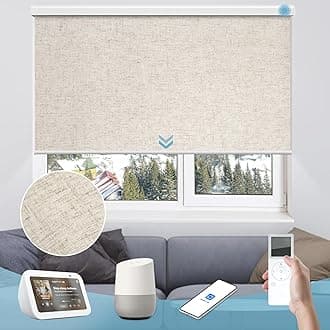 Motorized Roller Shade, Smart Blackout Shade for Window with Remote, Automatic Blind for Smart Home, Free Stop Cordless Shade Customized Size (Linen Beige)