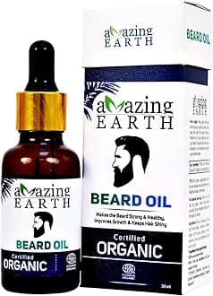 Certified Organic Beard Growth Oil for Men | Patchy Beard Solution | Fast Beard Growth | Soft & Thick Beard | Organic Natural Oils | Non-Sticky Daily Use (30ml)