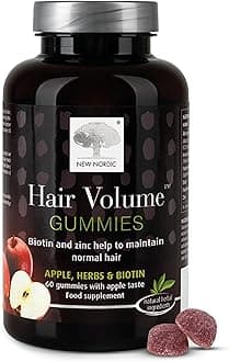 New Nordic Hair Volume Gummies - 475mcg Biotin - Vegan Hair Growth Supplement to Support Hair Skin & Nails for Men & Women - Apple Flavour - 60 Count