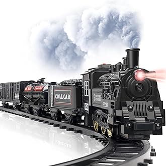 OCHIDO Train Set - Electric Train Toy Gift for Boys Girls,with Railway Kits,Steam Locomotive,Transport Vehicle &Tracks, Light,Smokes & Sound,Christmas Train Gifts for 3 4 5 6 7 8+ Year Old Kids