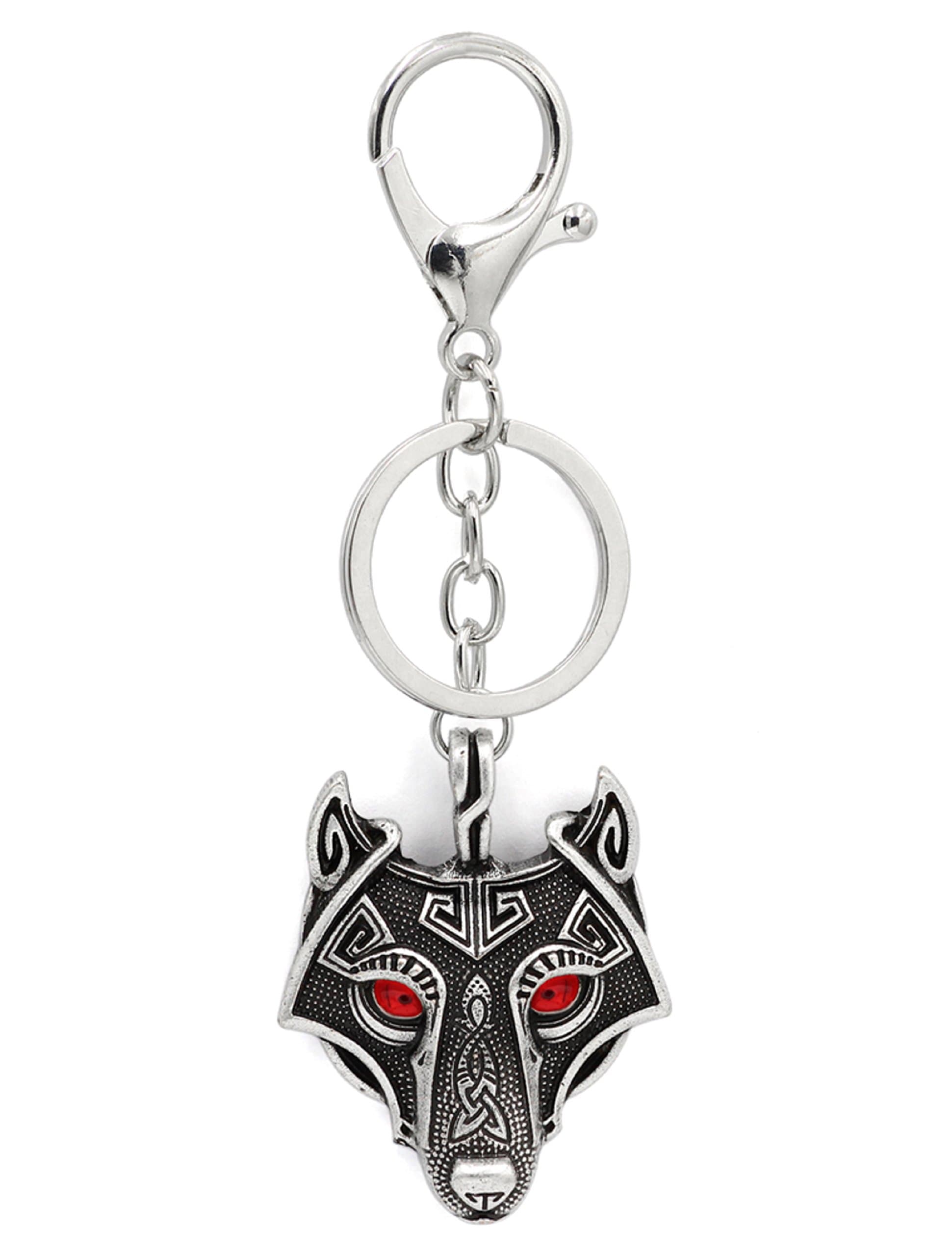 Viking Odin Wolf Pendant Key Rings Key Chains Red Ruby Eyes Antique Silver Metal Scandinavian Knot Raven Mjolnir Norse Celtic Nordic Rune Talisman Saxon