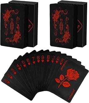 Joyoldelf Black Playing Cards with Rose Pattern, 2pcs Deck of Cards, PVC Plastic & Waterproof Playing Cards, Cool Card Decks Suitable for Family or Friend Card Games, Party, Magic, Trick Tool