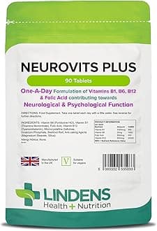 Lindens - Neurovits Plus Tablets, 90 Pack - One A Day - UK Made, Psychological & Nervous Function, Tiredness & Fatigue - Vitamin B1, B6, B12 & Folic Acid - Letterbox Friendly - Vegan