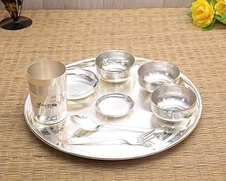 GoldGiftIdeas 12 Inch Silver Plated Kata Dinner Set for Home, Complete Dinnerware Set, Buffet Dinner Set for Gift, Wedding and Housewarming Gift