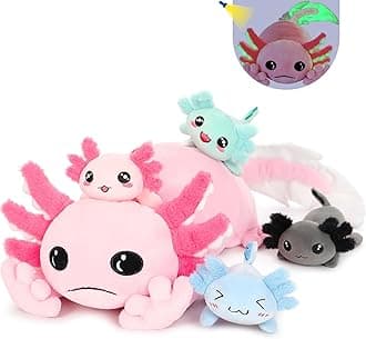 Giant Axolotl Stuffed Animal with 4 Babies,31.5" Luminous Axolotl Plush Pillow Toy Realistic Soft Axolotl Plushies Birthday Gifts for Boys Girls
