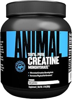 ANIMAL Pure Creatine Monohydrate – Pure, micronised Creatine Monohydrate Powder – 5 g Creatine per Serving – Easily Absorbed & unflavoured – 500 g