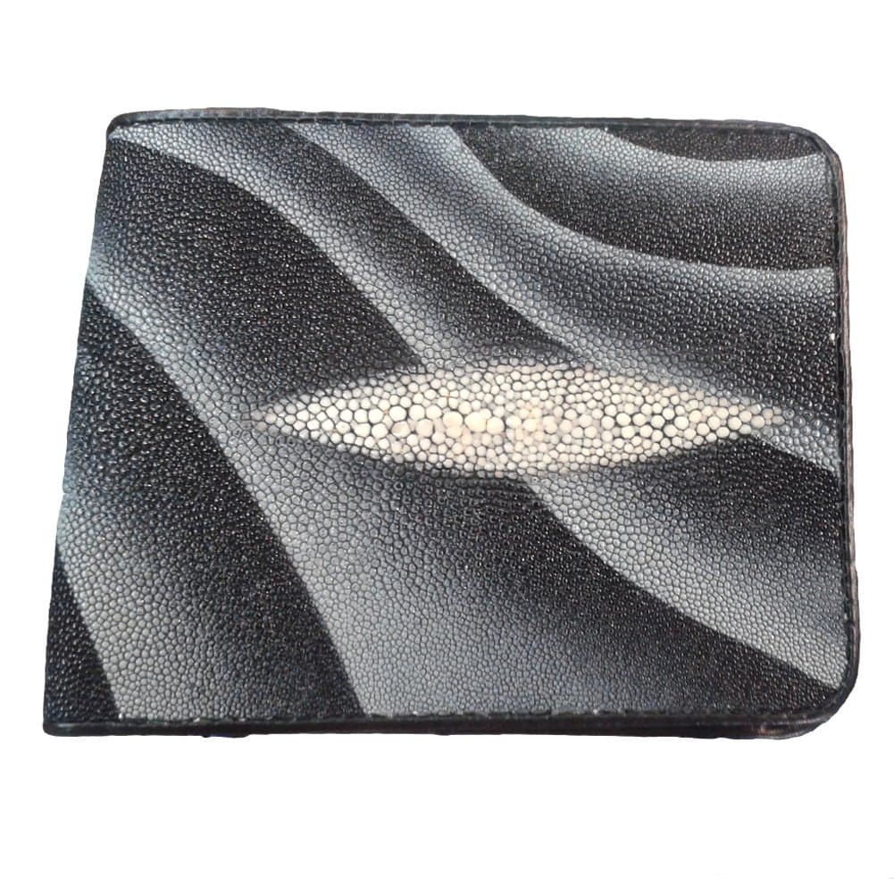 Sand Wave Black Stingray Leather Wallet Bi-Fold w/ Left Flap Design by Villa Leather