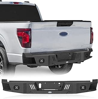 Hooke Road 2023 F150 Rear Bumper Compatible with Ford F-150 2021-2026 (Excluding Raptor & Tremor), Offroad Steel Back Bumper w/LED Lights