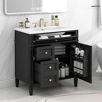Linique 30" Bathroom Vanity with Sink Combo Set, Solid Wood Frame Modern Bathroom Storage Cabinet with 2 Drawers and a Tip-Out Drawer, Soft Closing Cabinet Door with Organizer, Black