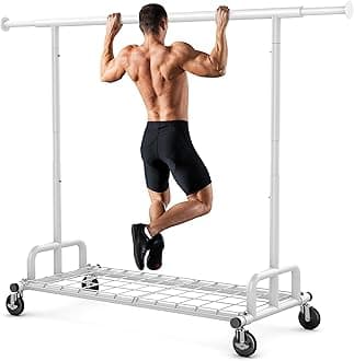 HOKEEPER Clothes Rack Collapsible Clothing Garment Rack Capacity 525LBS Clothing Racks on Wheels Heavy Duty Rolling Clothes Rack for Hanging Clothes for bedroom, Commercial, White 22"D x 75"W x 71"H