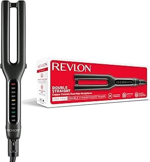 Revlon Double Straight Straightener (Dual Plate Design, Advanced Copper Ceramic Technology, LED Display, Smart Heat Memory System, 10 Heat Settings up to 235°C) RVST2204UK, Black