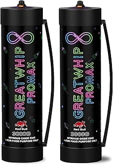 GreatWhipRedbull Whipped Cream Charger 4.4L Nitrous Oxide N2O Tanks, 3000g Whip Cream Charger Cylinder, 2 Cylinder