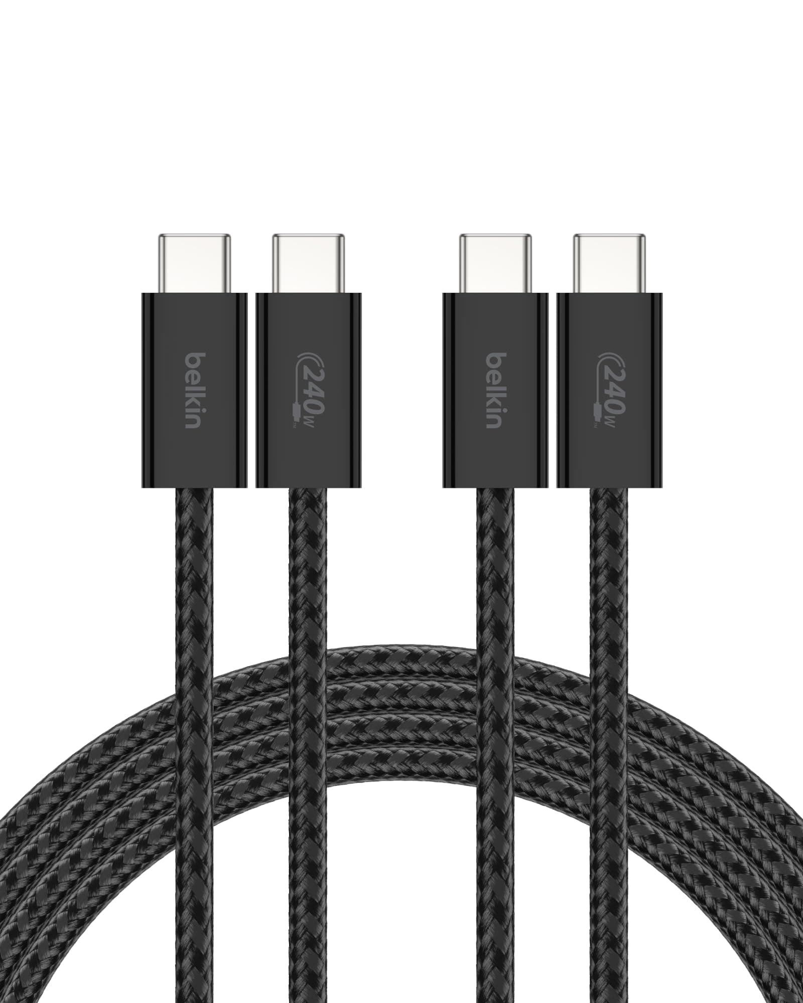 Belkin USB C to USB C Cable ​2-Pack, 6.6ft, 240W - Type C Charger, iPhone Charger Cord, Soft, Braided, Flexible for iPhone 17, Galaxy S25, Pixel 10, MacBook, Chromebook, iPad Pro, Switch – Black