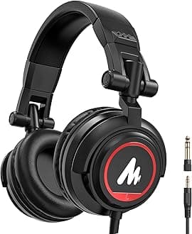 50MM Drivers Pro Studio Monitor Headphones, MH501 Over Ear Closed Back Non-Detachable Wired Headset with 3.5mm/6.35mm Jack for Guitar Amp Recording DJ Mixing Piano Music Production Podcast