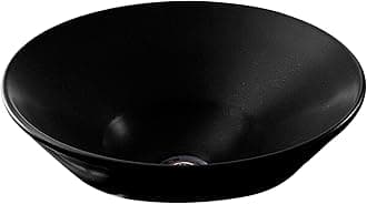 Conical Bell Round Table Top Ceramic Wash Basin, Counter Cut Vessel, Without Deck Bathroom Sink Basin, Requires Wall- Or Counter-Mount Tap (41x 41x 16 Cm, Black, Glossy Finish)