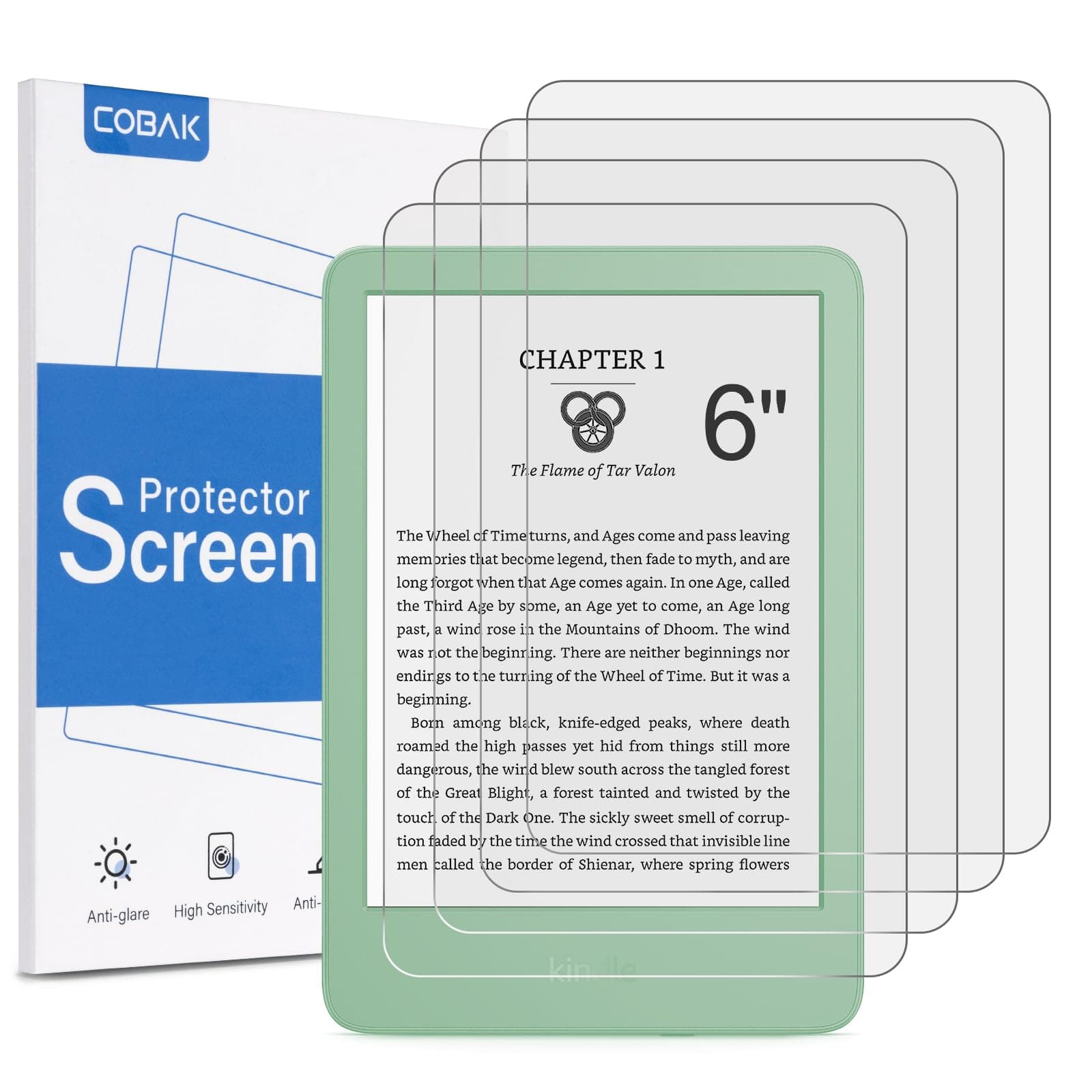 CoBak 4 Pack Anti-Glare Matte Screen Protector for 6" Kindle 2024 and 2022 (11 Generation) Kobo Nia, and PocketBook - High Clarity, Fingerprint Resistance, Anti-Bubble PET Film