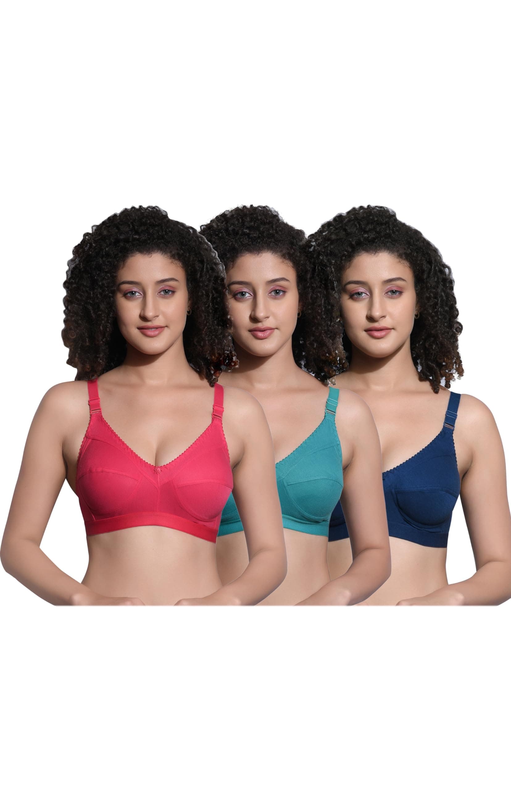 Imsa Moda Polycotton Non-Wired Non-Padded Full Coverage Bra, Comfortable Everyday Bra for Women (Pack of 3)