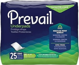 Prevail Incontinence Underpads, Unisex Disposable Underpads for Men & Women, Fluff Absorbent, 23" X 36", 25 Count Bag