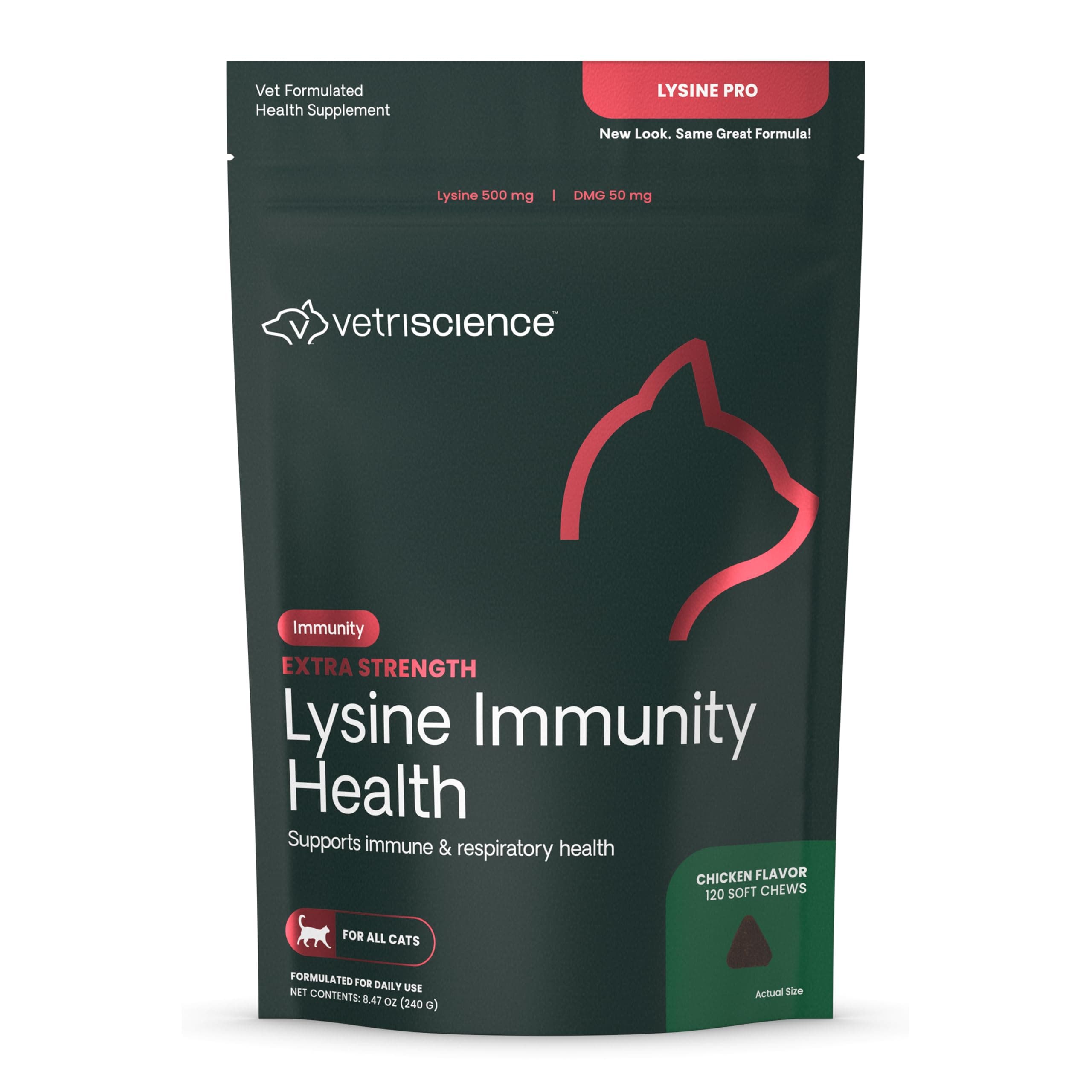 VetriScience L-Lysine Pro for Cats - Immune System Support for Felines - 120 Small Soft Chews