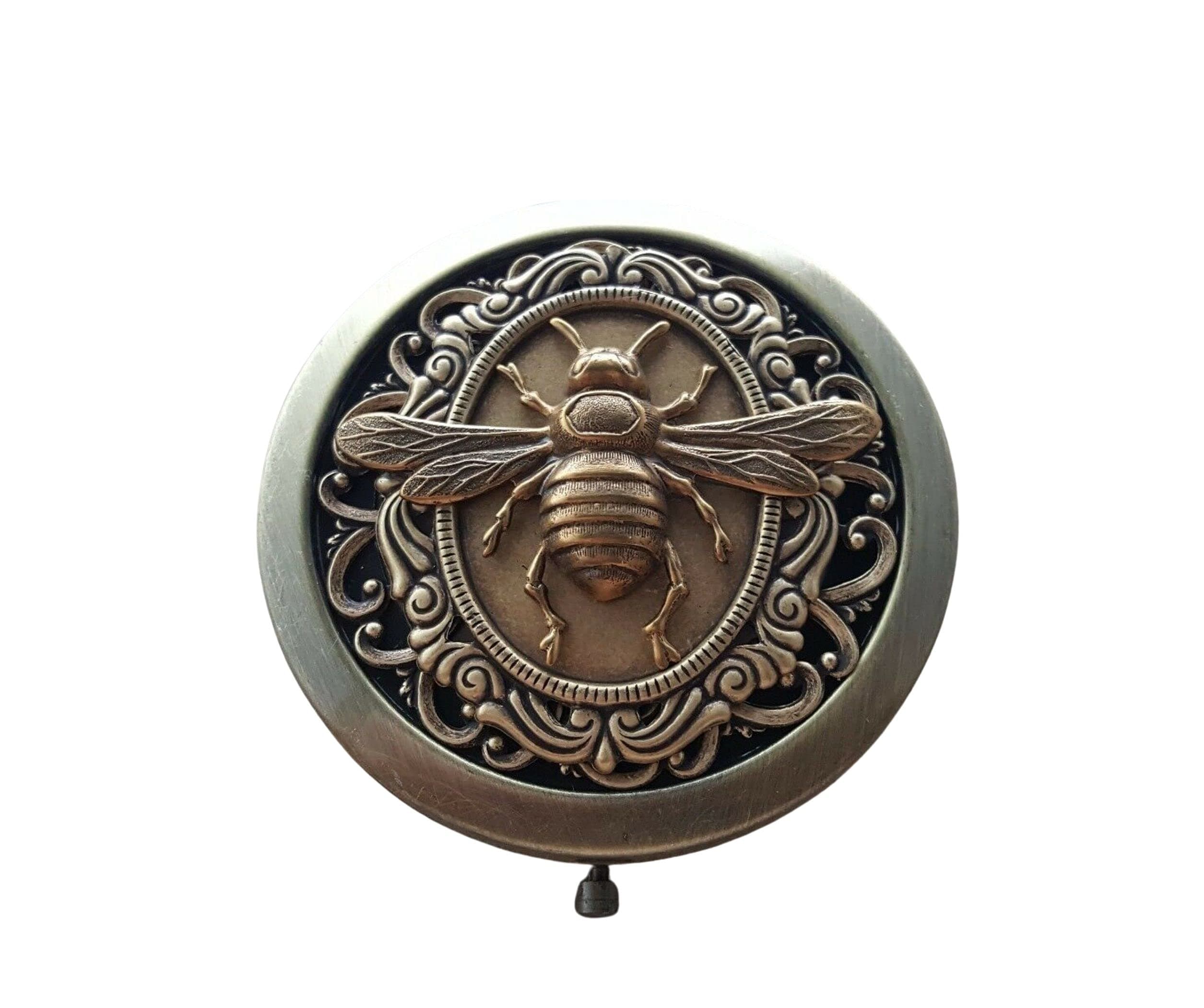 Handmade Victorian Bronze Bee Steampunk Compact Mirror