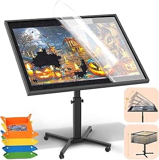 1500 Piece Jigsaw Puzzle Table with Legs,28"x35" Large Puzzle Table for Adults,Adjustable height &12 tilt angles,Wooden Jigsaw Puzzle Board with 4 Puzzle Sorting Trays & Cover,Birthday Gift for Family